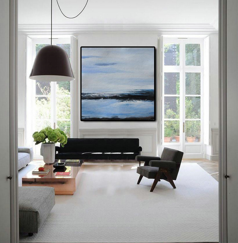 Extra Large Canvas Art,Oversized Abstract Landscape Painting,Art Work,White,Blue,Black.etc